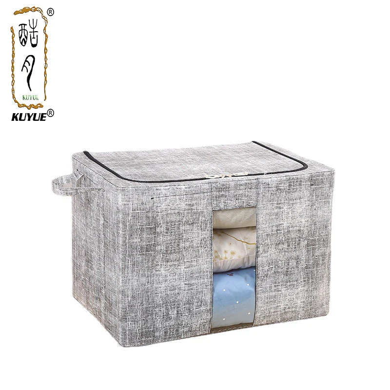 KUYUE Linen Clothes Storage Bags Frame Storage Bin Boxes Foldable Clothing Organizer Fabric Collapsible Clear Window Metal 1.16
