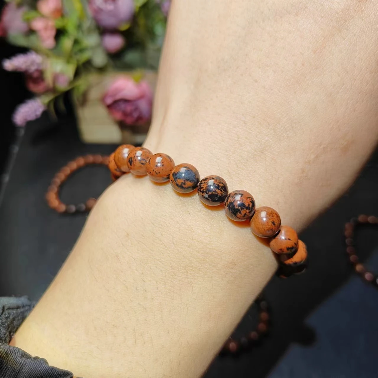 Высокое качество оптовая продажа 8 мм красный обсидиан браслет исцеляющий кристалл для украшения дома