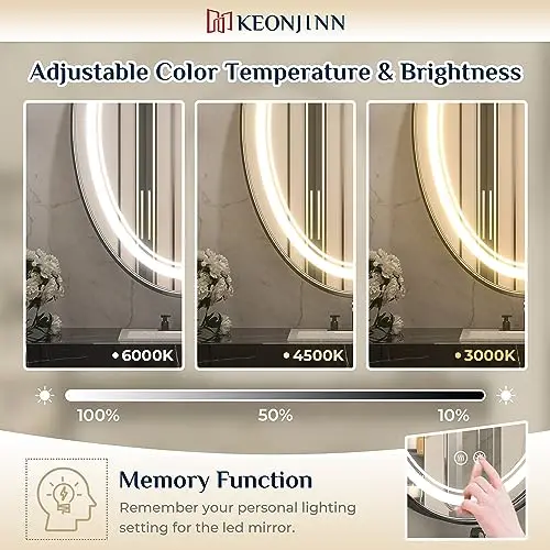LED Oval Mirror  Bathroom Mirror with 3 Color Lights lit Vanity Mirror for Wall Dimmable  Lighted Illuminated Lighted
