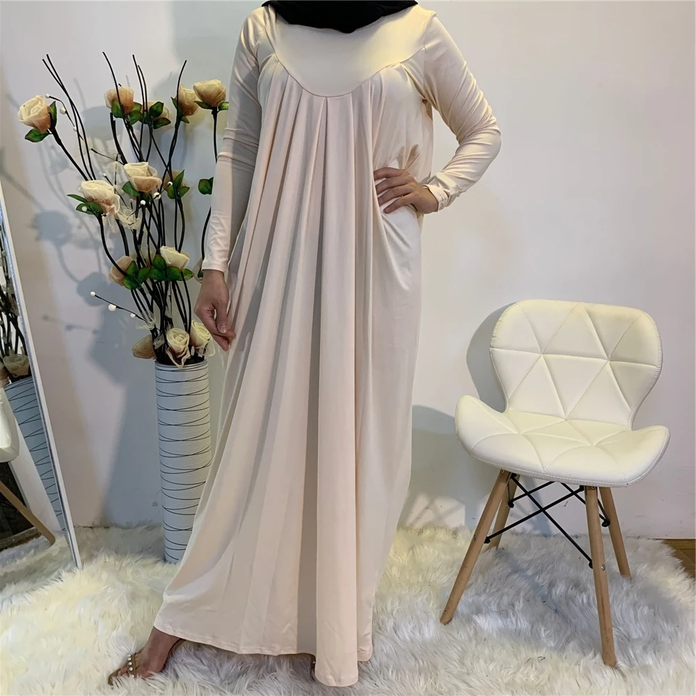 Limited Stock Fashion Jersey Maxi Dress Islamic Middle Crew Neck Slim Sleeves Abaya Slip Dresses