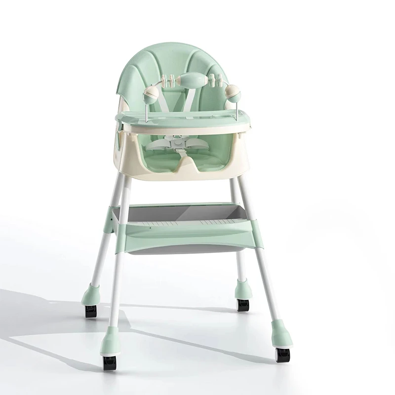 Easy Folding Adjustable High Chair for Baby Feeding/Unique Portable Plastic Kids Eating Dining Chair With Wheels