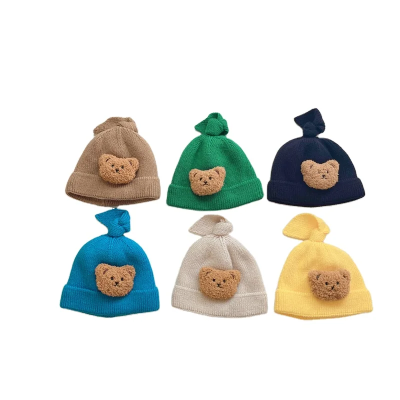 Baby Hat Autumn Winter Ins cute bear plus winter knit hat baby wool knit hat