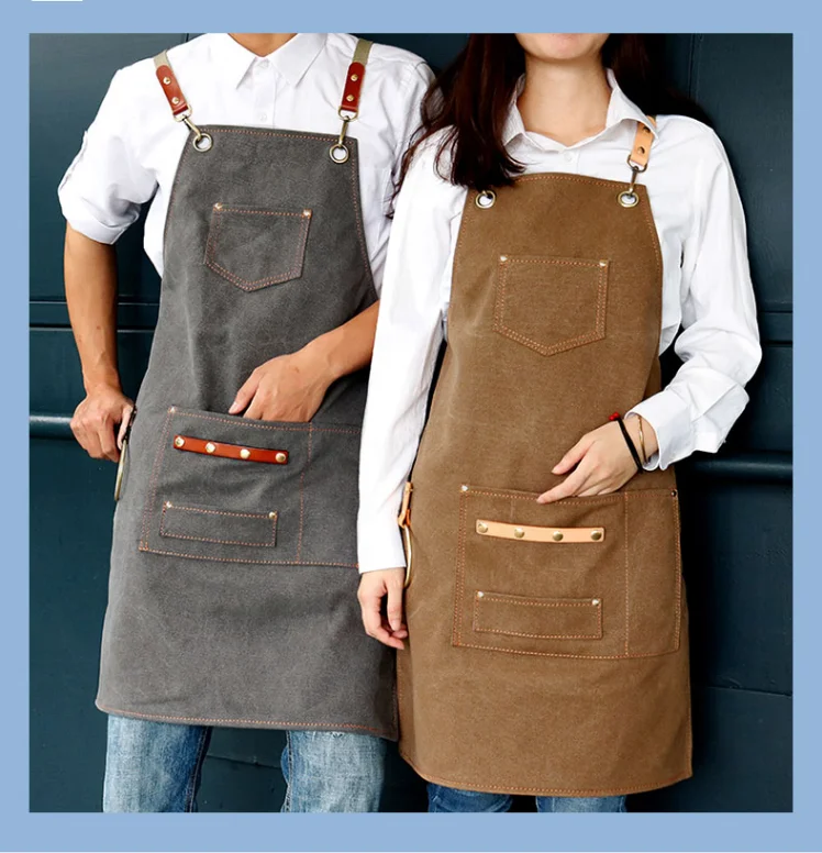 SunYue Thicken Florist Canvas Aprons For Baristas With Pockets