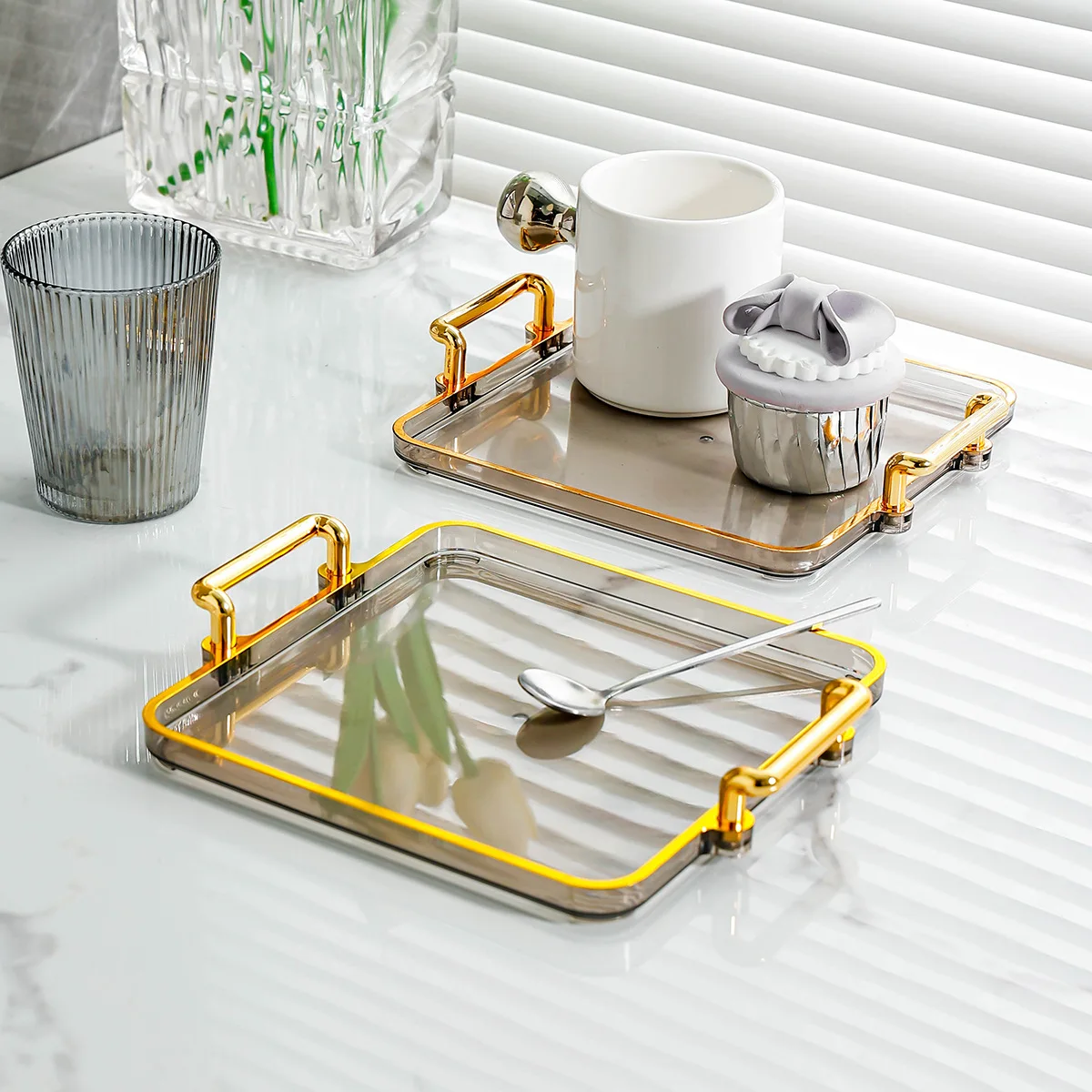 Plastic Organizer Tray High Quality Multiple Colors Storage Tray For Kitchen Tableware Bathroom