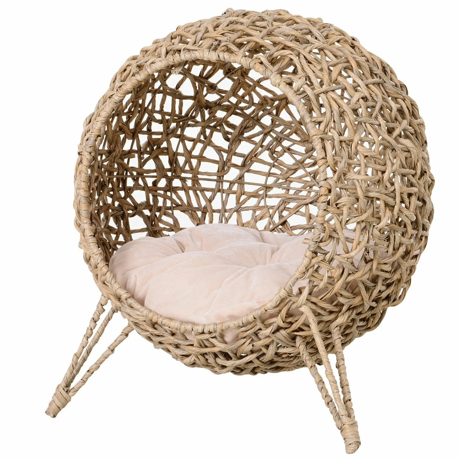 YULIN JIAFU Cat Bed Den with Cushion Ball Shaped Elevated Wicker Dome Bed
