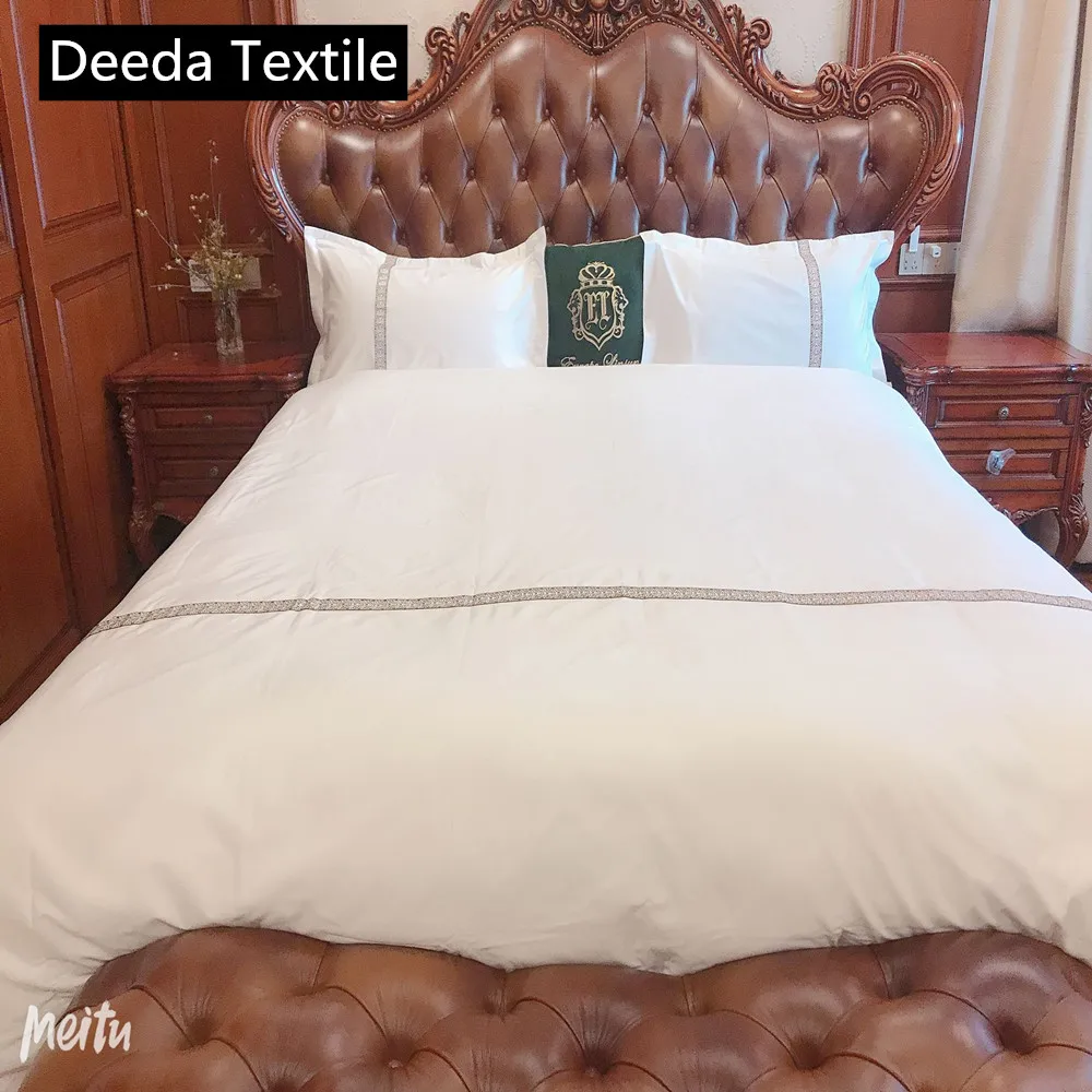 Deeda factory 300TC sateen white hotel linen size for duvet cover and bed sheets