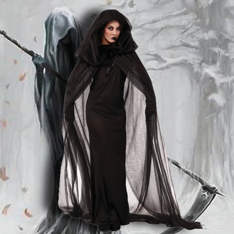 Horror Cosplay Witch Women Scary Zombie Vampire Halloween Carnival Costume Spooky Ghost Medieval Hooded Cape Day of The Dead