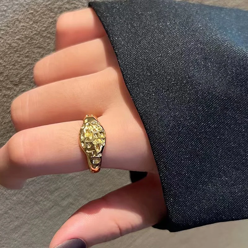 Rings Matching Zircon Brass Retro Cold Wind Simple Europe and The United States Geometric Opening All 12 18K Gold Plated Hiphop