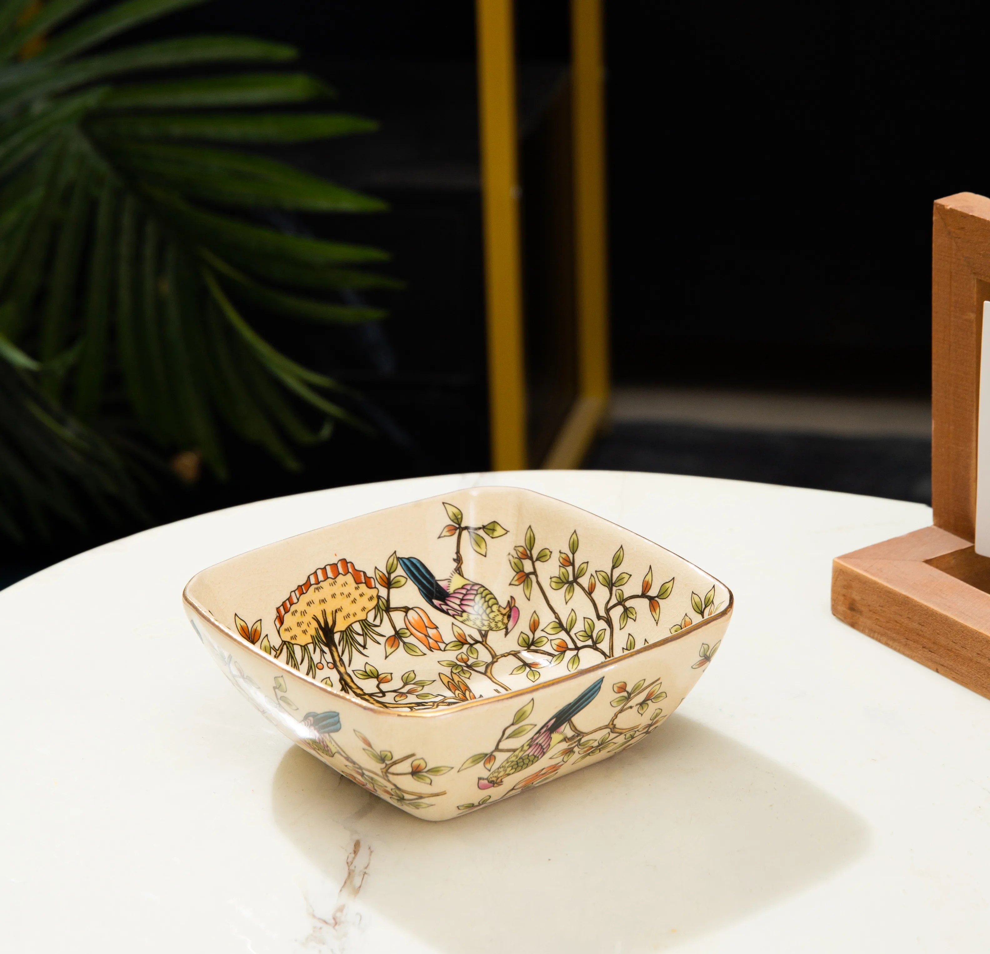 Wholesale custom retro style kazakhstan decorative  porcelain table bird and flower pattern ceramic fruit plate bowl