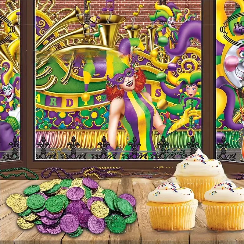 Mardi Gras Party Favors Decorations Throws For Parades Fake Purple Green Golden Plastic Coins For Pirate Hunting Game Supplies
