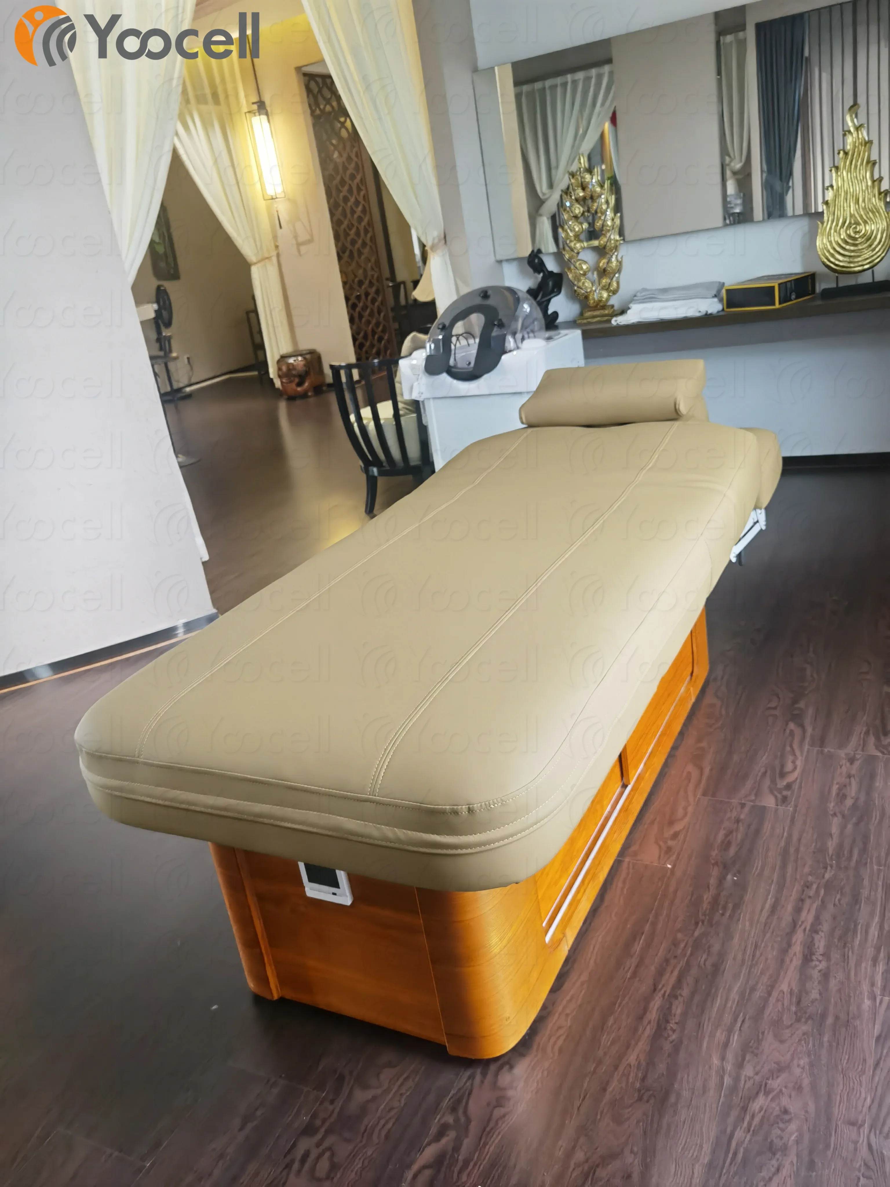 
Yoocell Elegant good quality electric massage table beauty facial bed wood color temperature adjustable luxury style 