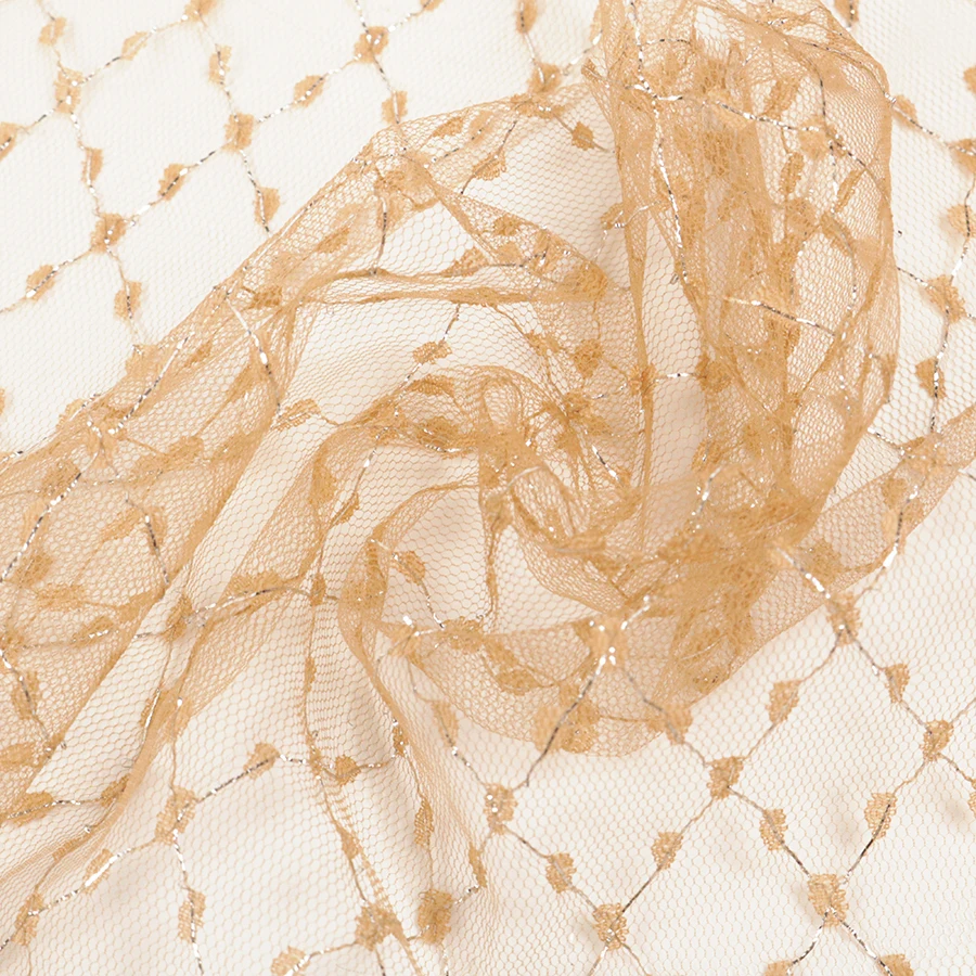 Luxury Orange Shiny Cross Transparent French Lace Tulle Fabric for Party Wear Dresses For Women