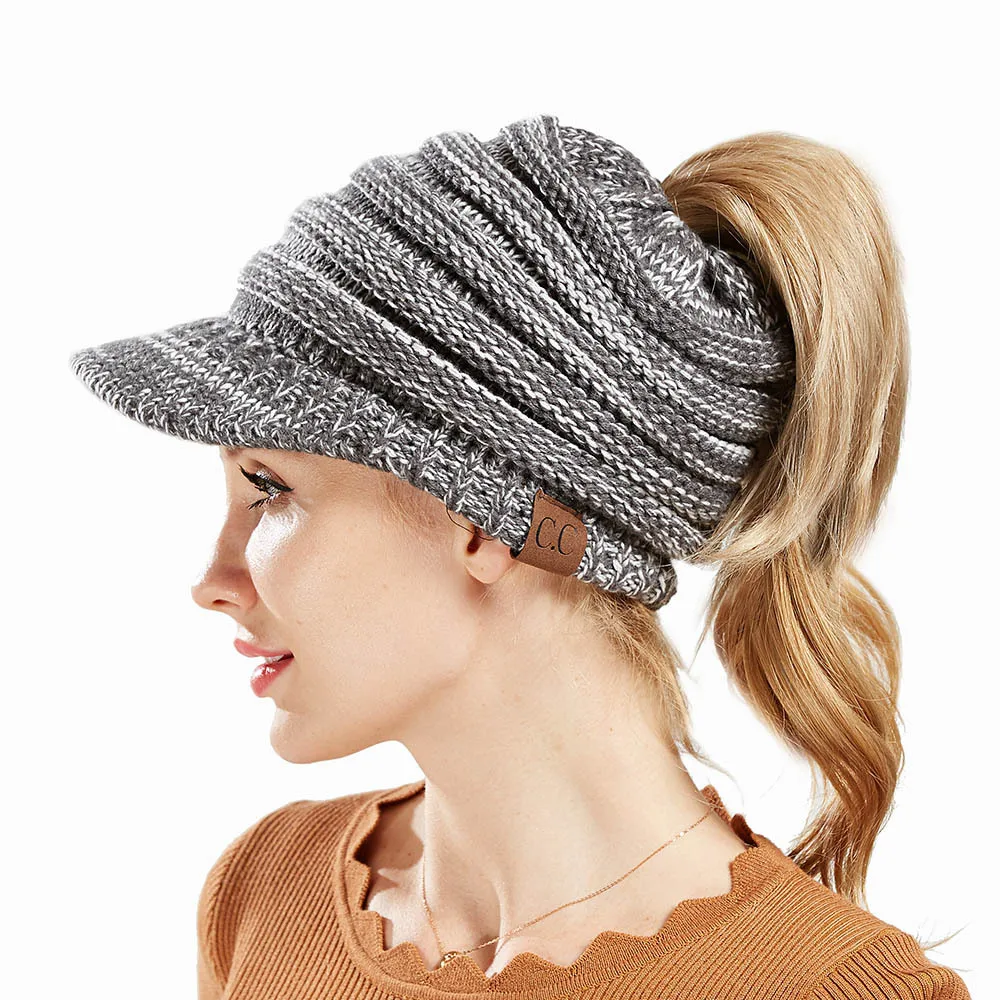
2020 new sticker baseball cap back open pony tail cap autumn winter wool cap ladies in 12 colors 