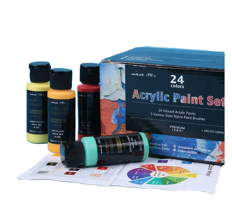 Giorgione 60ml Acrylic Paint set 2OZ 24 Colors Plastic Bottles Neutral Package for Canvas Outdoor Rock Painting