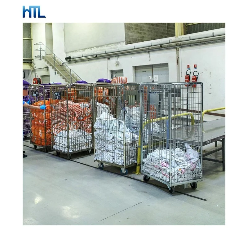 Galvanized foldable linge a l hopital cargo storage industrial laundry roll container
