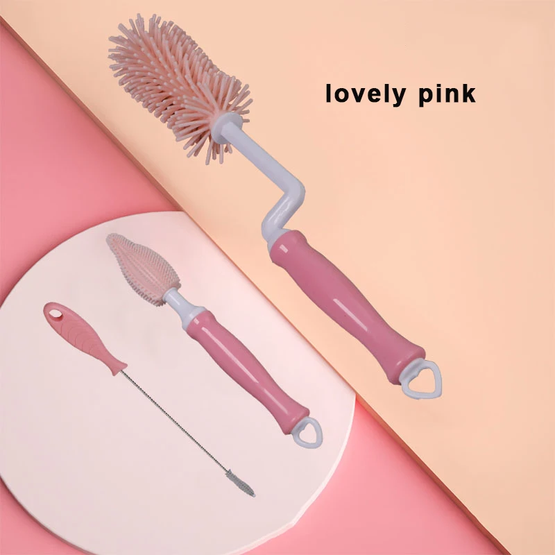 Baby bottle nozzle soft silicone brush feeding bottle cleaning silicone bottle brush with long handle