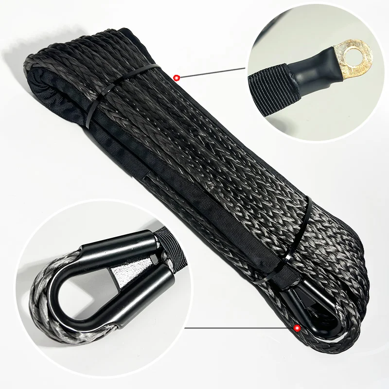 1/2 inch Black Dyneema Synthetic Winch Wire Rope Synthetic Line Cable with Protective Sleeve