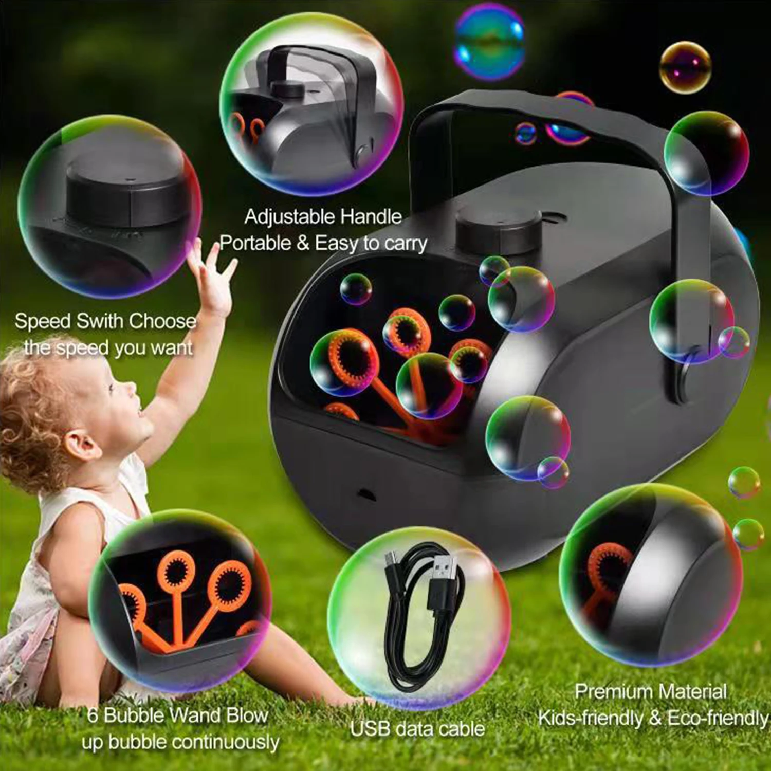 Bubble Machine Durable Automatic Bubble Blower for Kids Toddlers Bubble Maker Operated by Plugin or Batteries