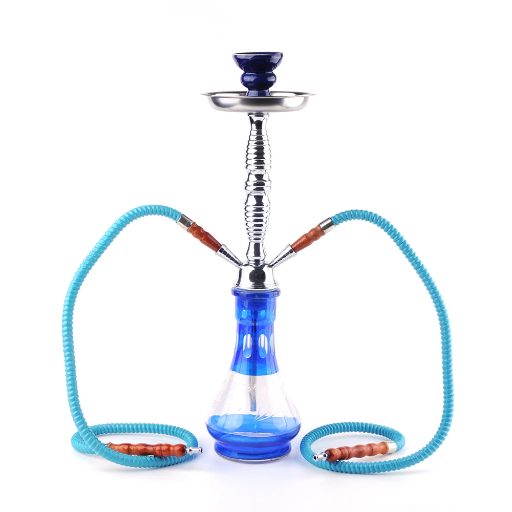 Hot Product Huka Hookah Colorful Clear Glass 2 Pipes Hoses Sheesha Metal Shisha Hookah
