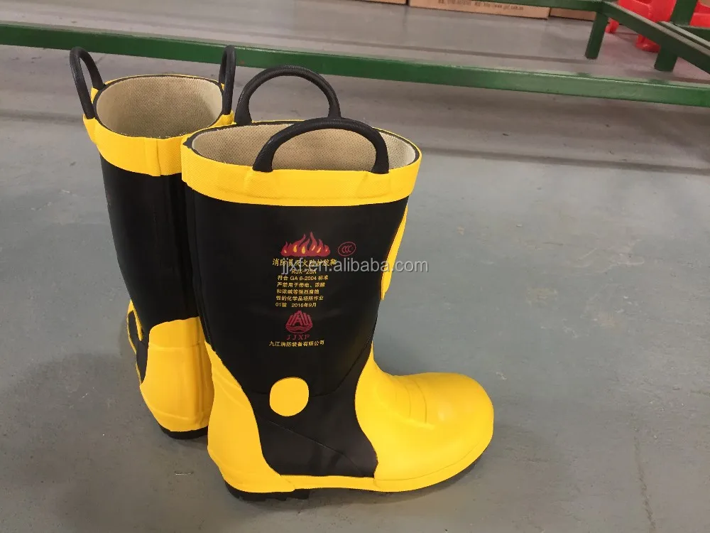 Firefighter safety steel toe steel midsole fire rubber boots fireman shoes