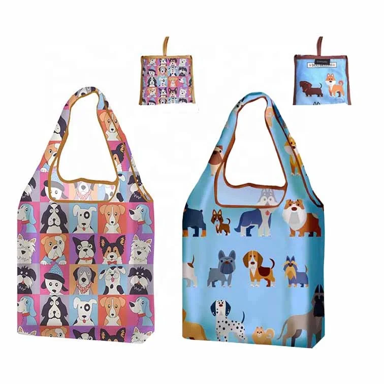High quality printed Foldable Nylon Tote  bag eco-friendly  polyester Reusable folding shopping bag