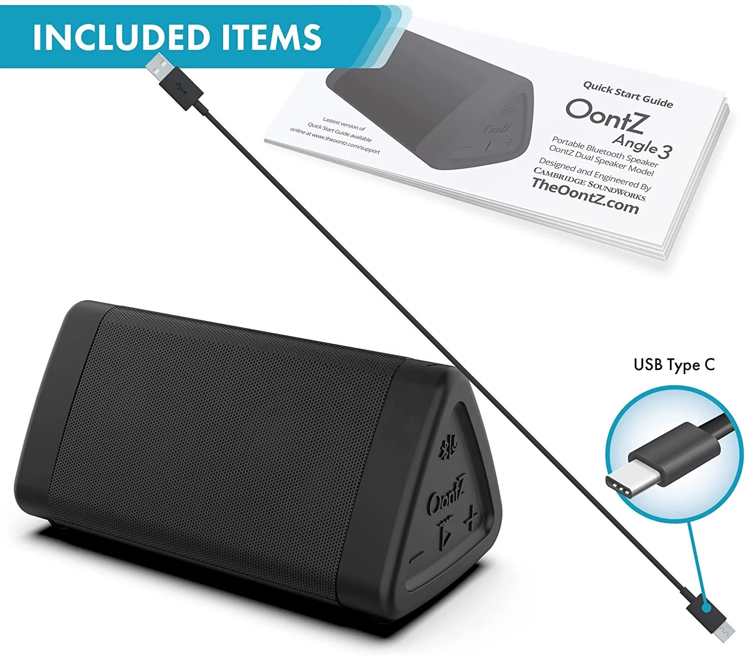 Angle 3 BT Portable Speaker Louder Volume Crystal Clear Stereo Sound Rich Bass 100 Foot Wireless Range Microphone