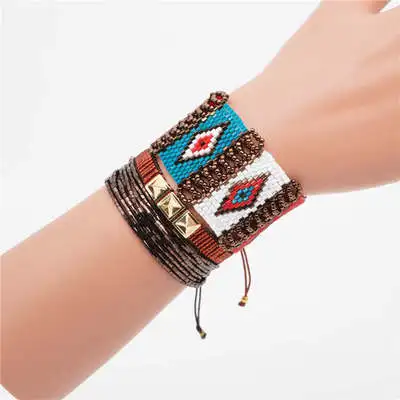 Fashion Handmade Bohemian Bracelet Miyuki Unisex Jewelry Woven Fatima Hand Colorful Charm Miyuki Bracelets