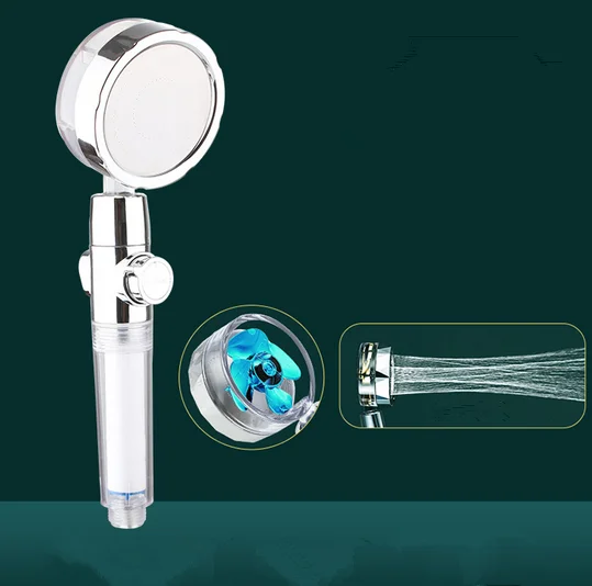 360 Degree Power  Rotating Fan Blade Turbine Showerheads Turbocharged Shower Head with Stop Button Switch