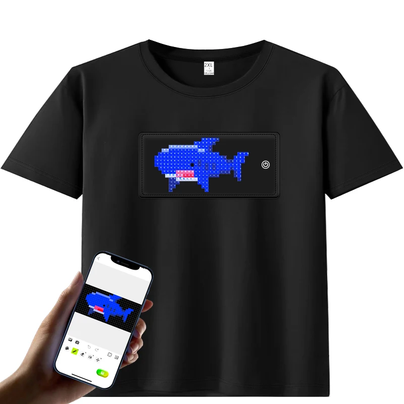 Led T Shirt with Phone Programmable App Logo Light T Shirts Customized Patterns Texts for Adults Halloween Masquerade Party