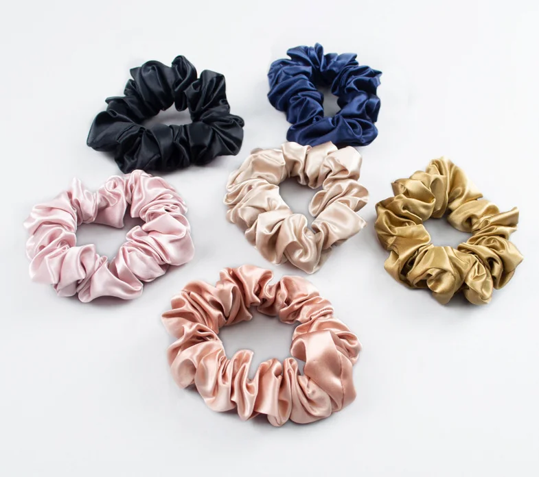Factory Direction 19mm 1cm skinny small size synthetic gold  100% mulberry hair silk scrunchies set