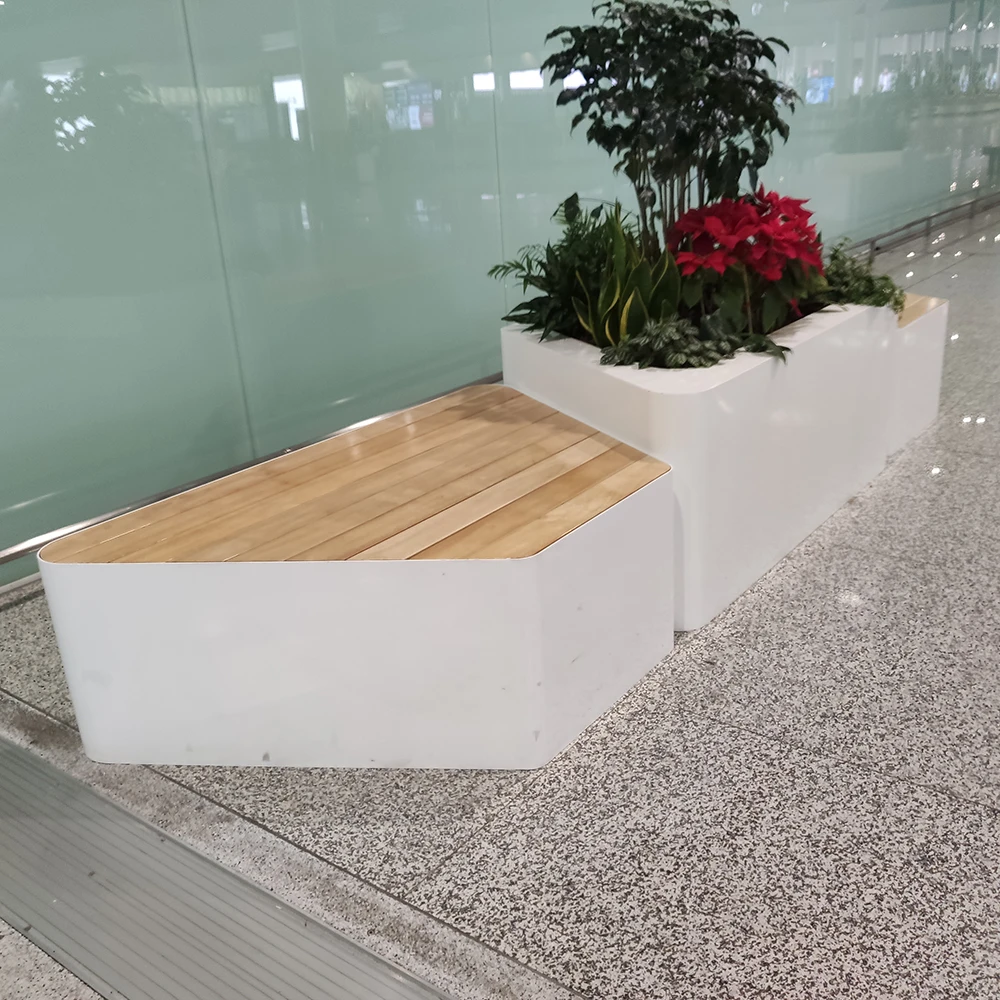 Y822 Airport Hallway Rhombic Leisure Seat Flowerpot Simple Fiberglass Combined Lounge Furniture Durable Indoor Relaxing Bench