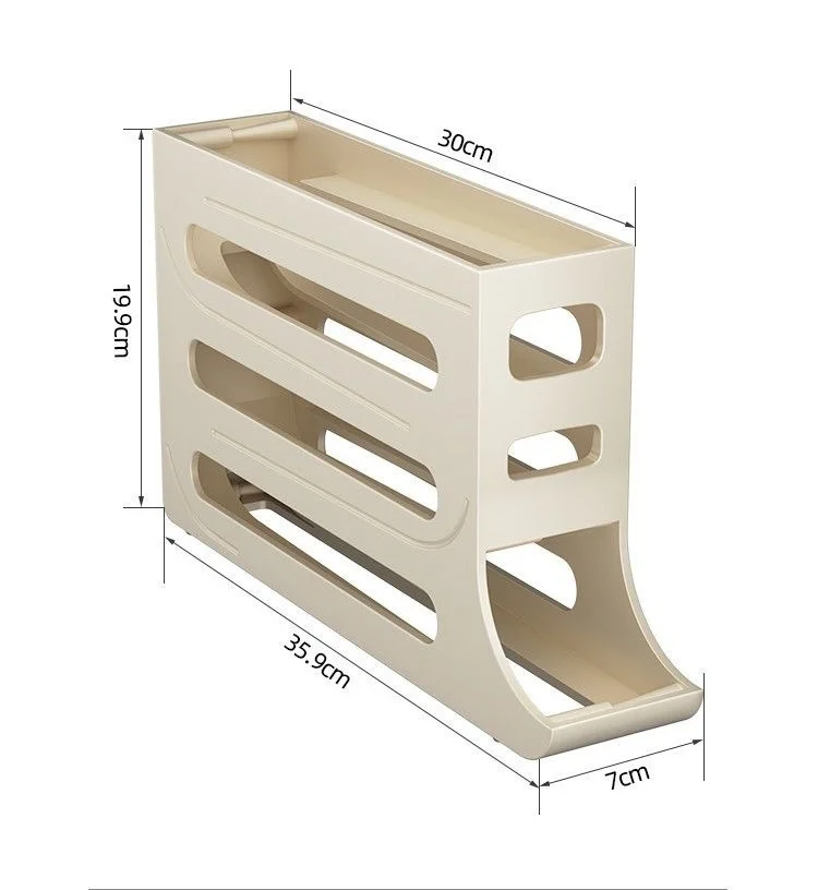 Automatic Rolling 4-Tier Egg Holders Dispenser Home and Kitchen Organizer with PE Plastic Accessory for Fridge Storage