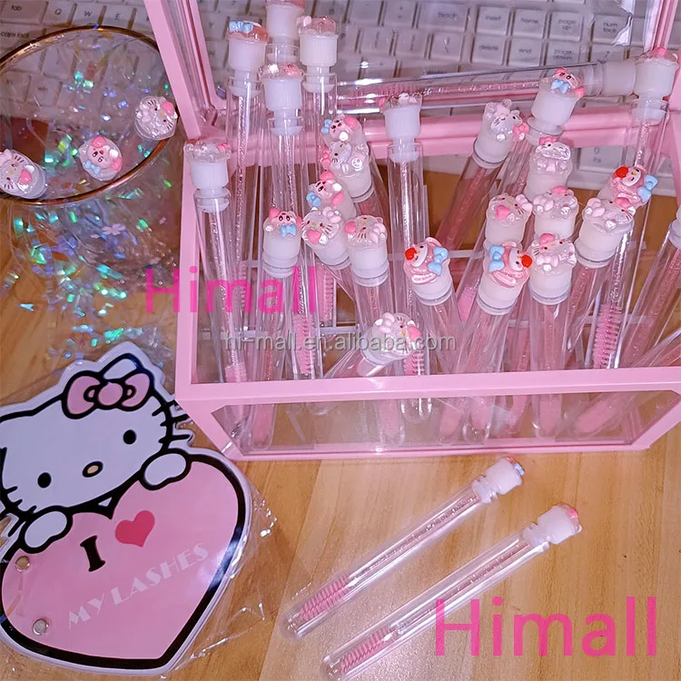 Wholesale mascara wand keychain lash brushes spoolies hello kitty cleaning disposable eyelash brush eyebrow wands tube