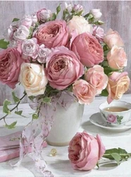 Low MOQ Flowers Silk Lint Canvas Embroidery Gift by Number Kit 5d full diamond painting