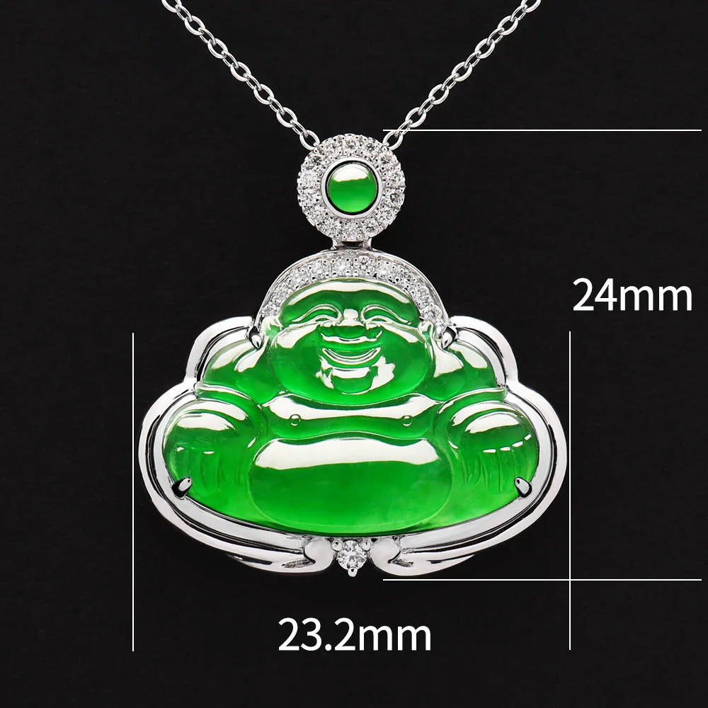 18k Gold Diamond Buddha Pendant A Grade jadeite Laughing Buddha White Gold Jade Buddha Pendant Necklace