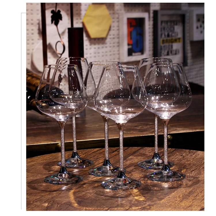 Crystal Diamond Red Wine Glass Gift Box Set Luxury Diamond Goblet Wine Decanter Set With Burgundy Wine Glass 2 Pieces,18.6Oz