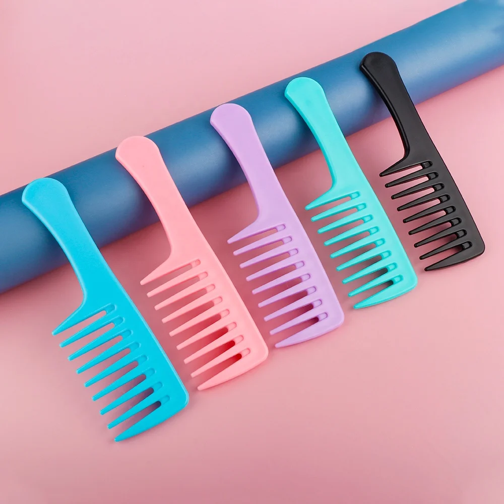 Fashion 5 Colors Big Tooth Hair Curl Comb Salon Plastic Portable Wide Tooth Hair Comb For Sale