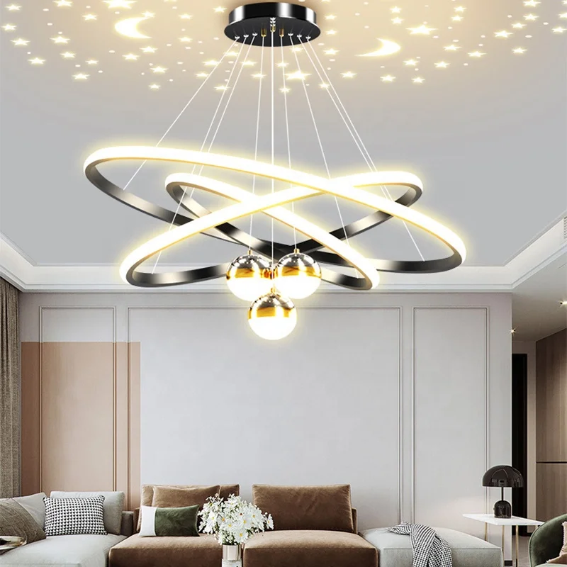 Post-modern Light Luxury Living Room Starry sky reflection Pendant Light Creative Round Led Chandeliers For Villa Restaurant