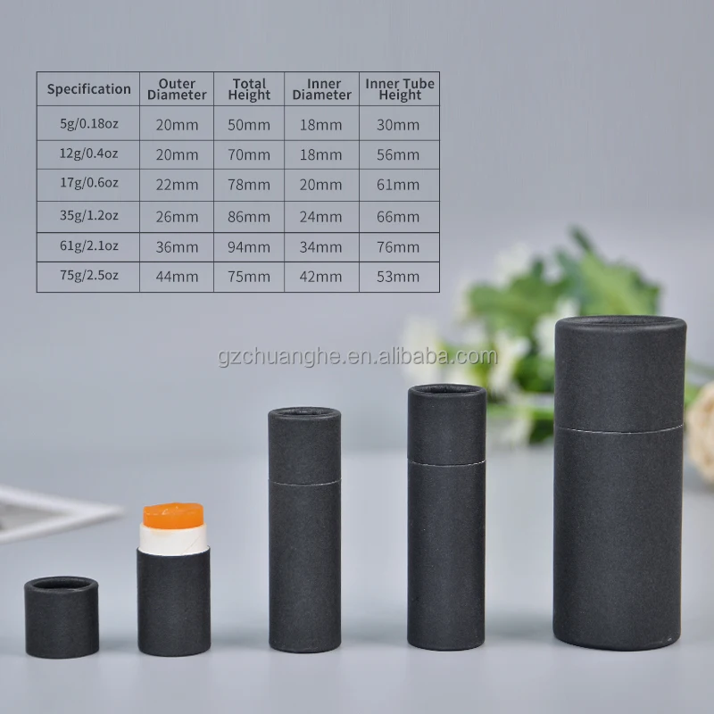 Wholesale black white kraft cardboard deodorant tubes cream container lip balm push up paper tube