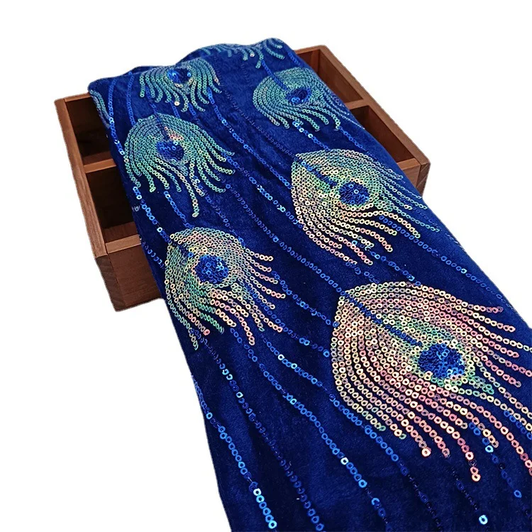 5mm velvet phoenix tail embroidered fabric qipao dress sequin fabric sequin embroidered velvet sequin fabric