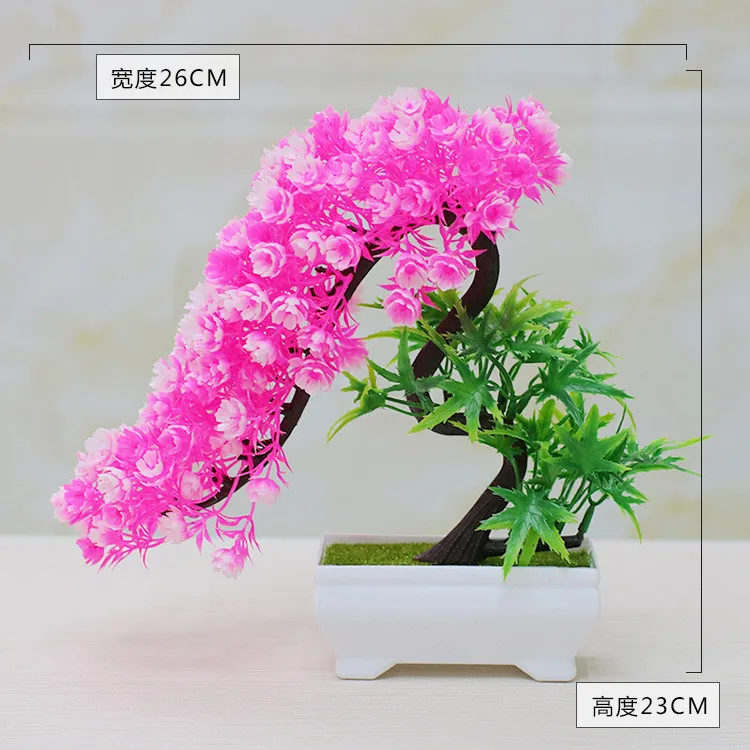 Artificial Bonsai Pine Tree With Flower Decor For Home Office Table Decoration Potted Desktop Ornament Indoor Bonsai Display