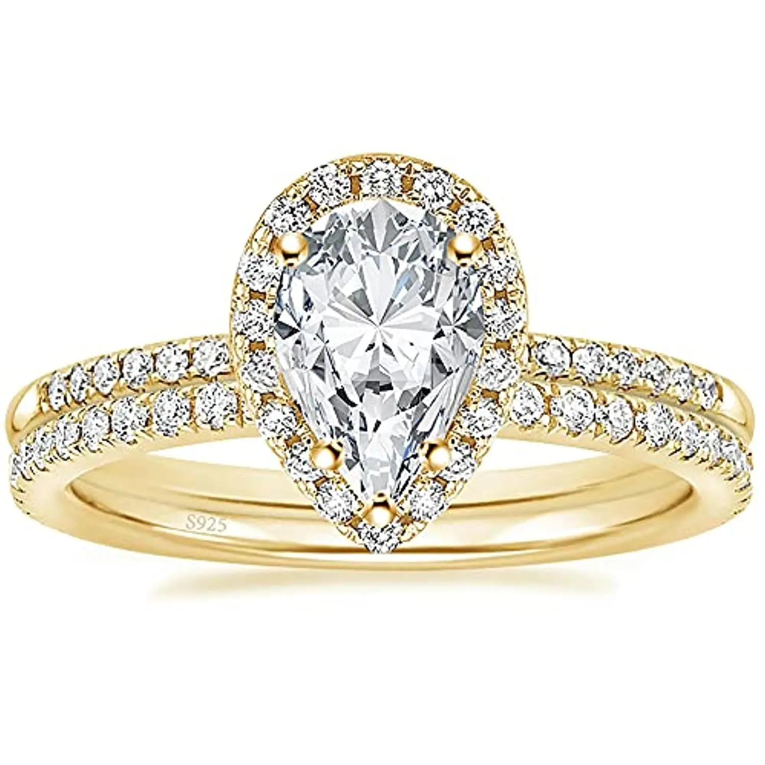 925 Sterling Silver Wedding Band Teardrop Bridal Rings Sets Halo Cubic Zirconia Solitaire Promise Engagement Rings for Women