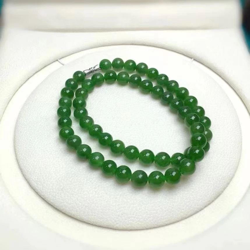 MEDBOO Fine Jewelry Factory Real Jewellery Spinach Nephrite Hetian Jasper Jade Round Bead Necklace Jewelry