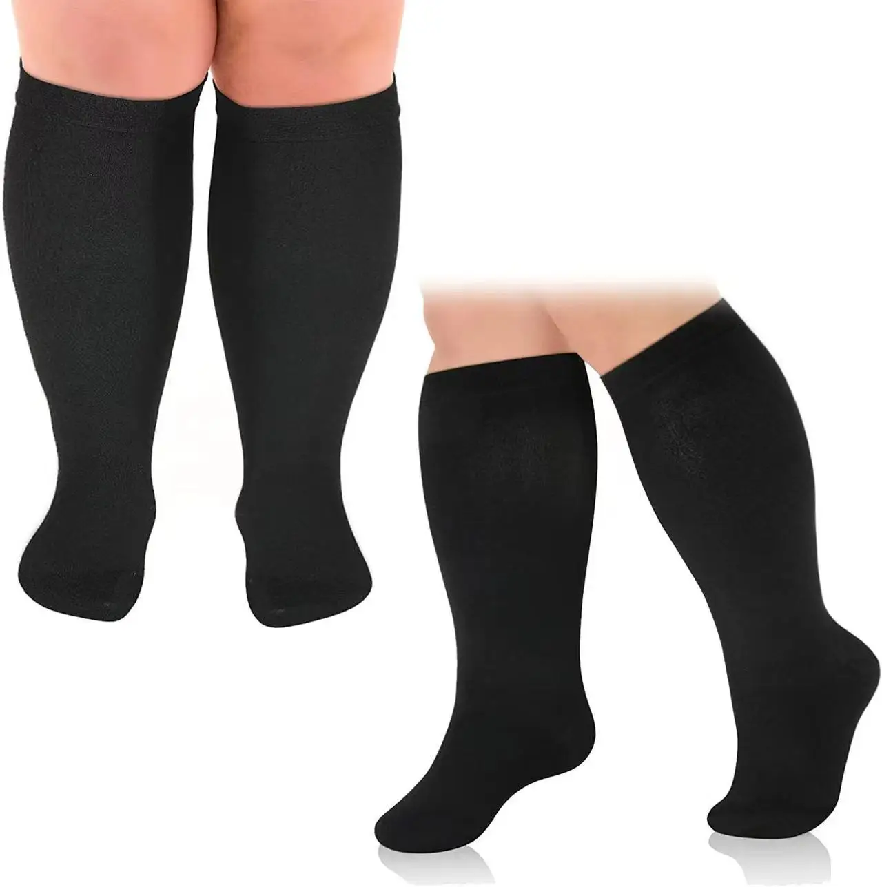 Plus Size Women Men Wide Calf 15-20 mmHg Extra Large Knee High Compression Socks for Nurses Travel