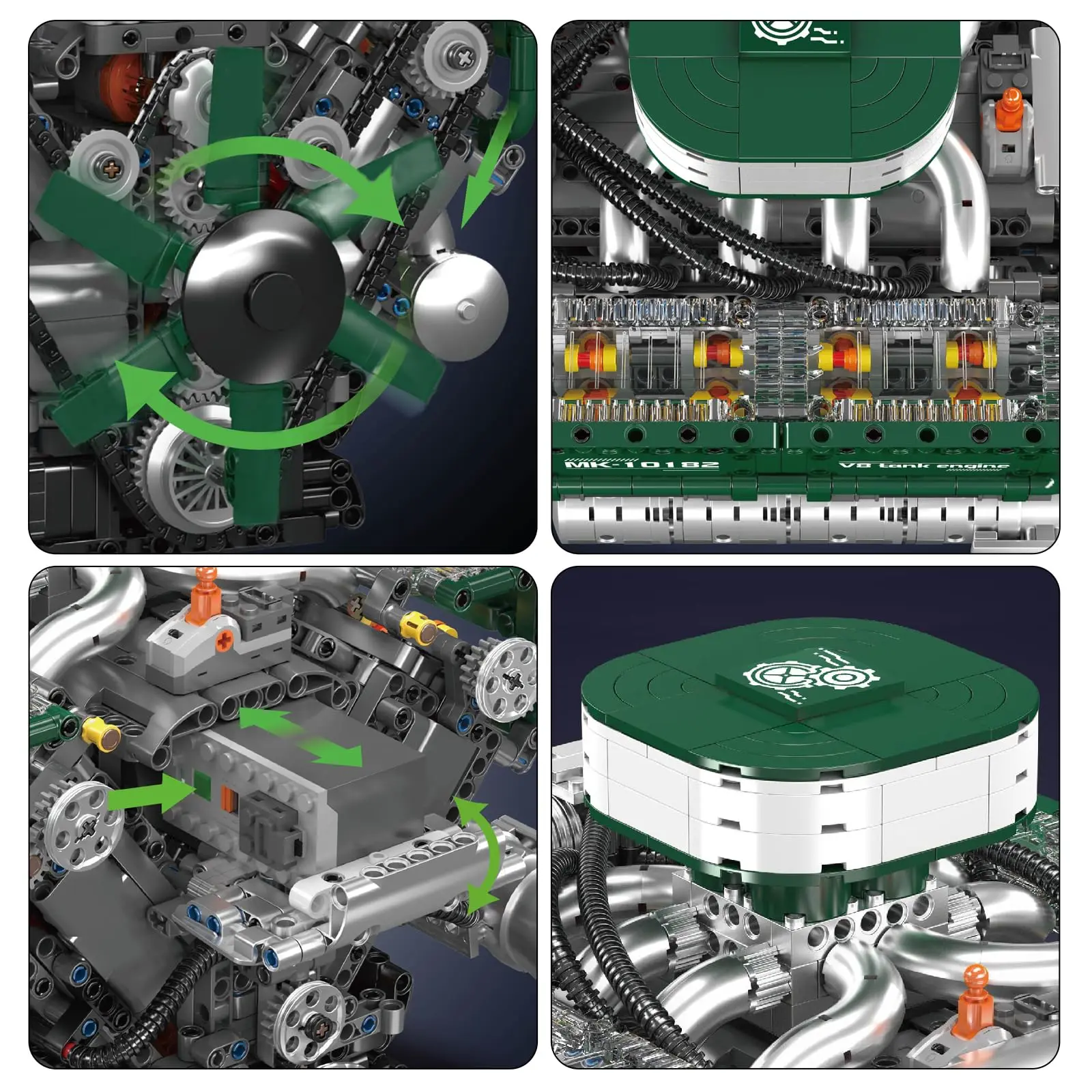 High-Tech Electrically 10182 V8 Tank Engine Model Motor Drive Racing Car Building Block Brick Children MOC Toys Gifts