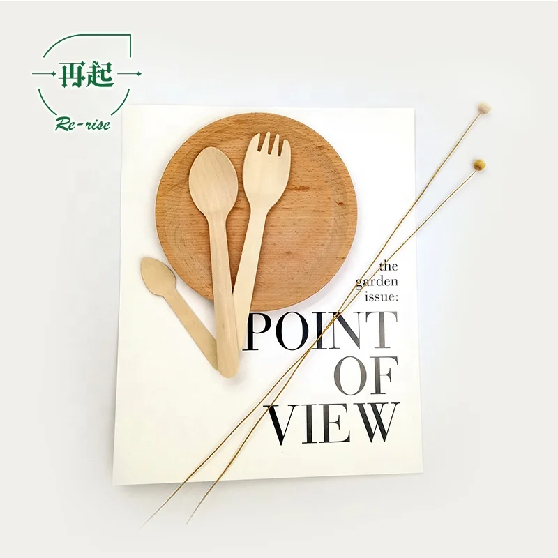 16cm or 160mm Eco-friendly Biodegradable Food Grade Disposable Birch Wood Wooden Dinner Spoon with Embossed Handle