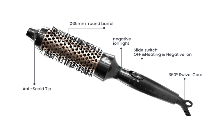 Digital Unique Round Design Tourmaline Ceramic Coated Barrel Smooth,Shiny-Looking  Hot  Brush with LED Lights