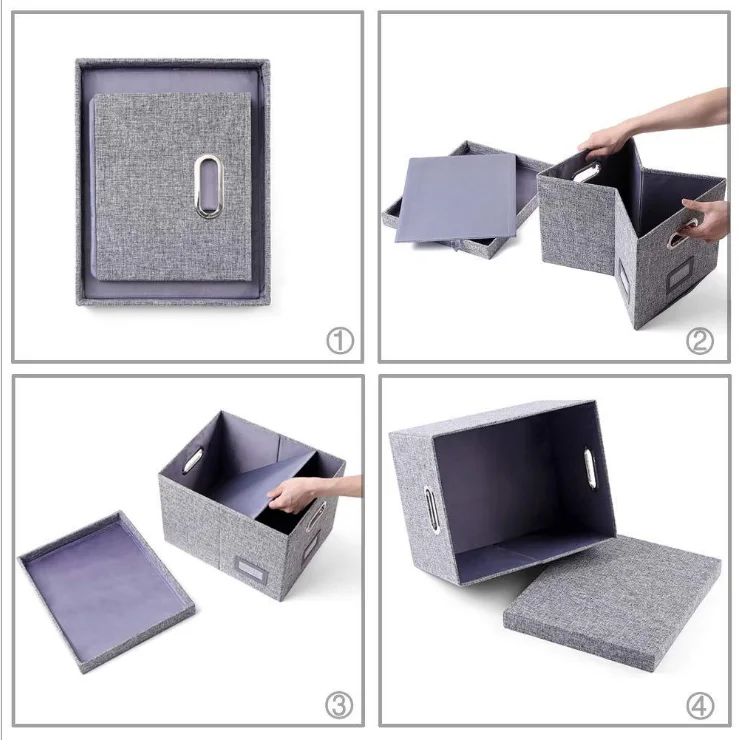 Collapsible Linen Hanging File Storage Organizer Boxes Creative Card Office Desk Organizer