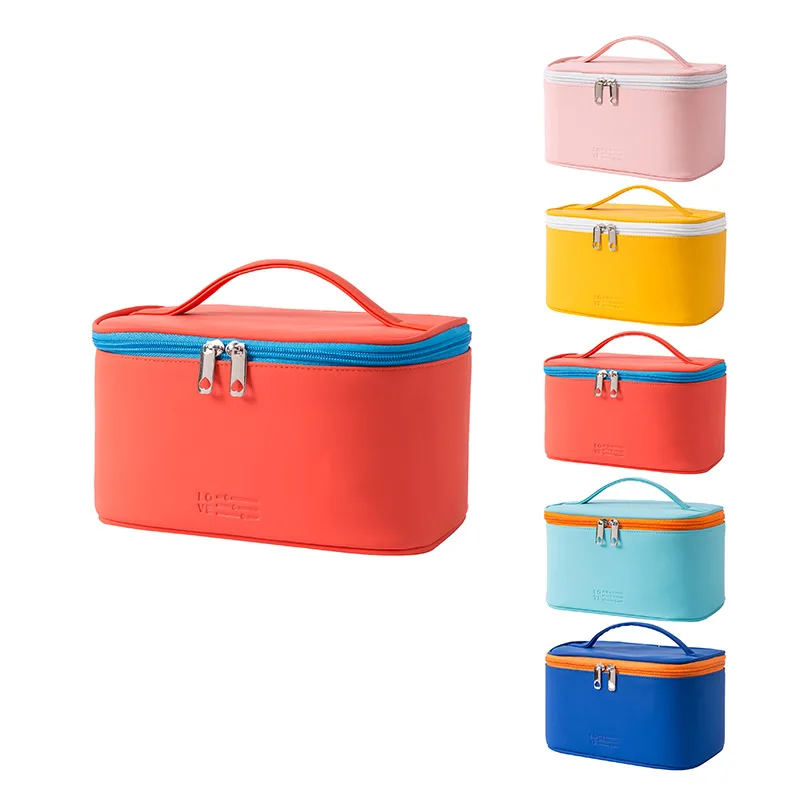 New PU portable makeup large capacity makeup box candy color packaging cosmetic bag