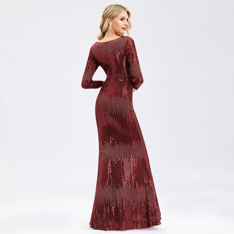 A009 в наличии макси платье для матери женское с глубоким v-образным вырезом блестящее свадебное платье для матери с длинным рукавом